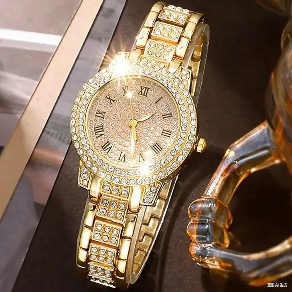 6PCS/Set Luxury Women Gold Watch Fashion Ladies Quartz Diamond Wristwatch Elegant Female Bracelet Watches Set Reloj Mujer