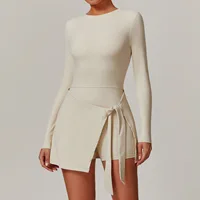 Barboteuse dos nu ensemble à manches longues sport Fitness body siamois vêtements de sport femmes vêtements combinaison jupe combishort Yoga costume 4