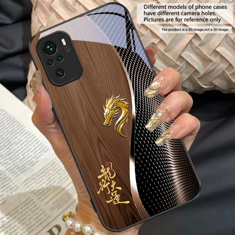 Elegant Black Tempered Glass Phone Case with Traditional Dragon Totem Design