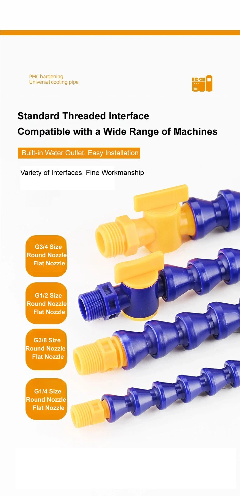 Flat Nozzle CNC Coolant Hose G1/4 G3/8 G1/2 Thread Custom Oil Liquid Water Solve