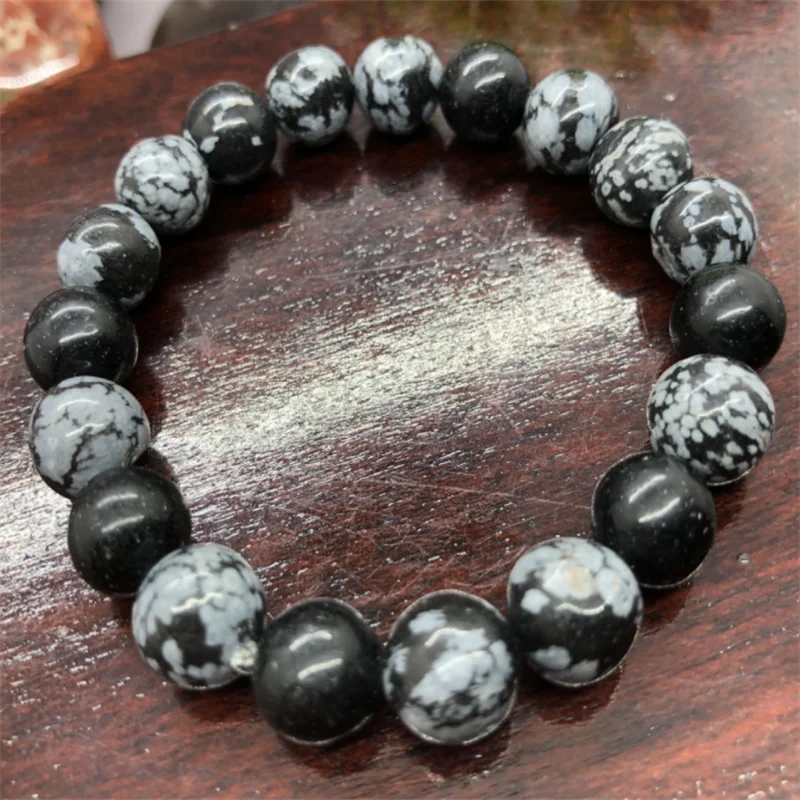 

Natural Stone Snowflake Obsidian Beads For Women Men Jewelry Elastic Bangle Bracelets