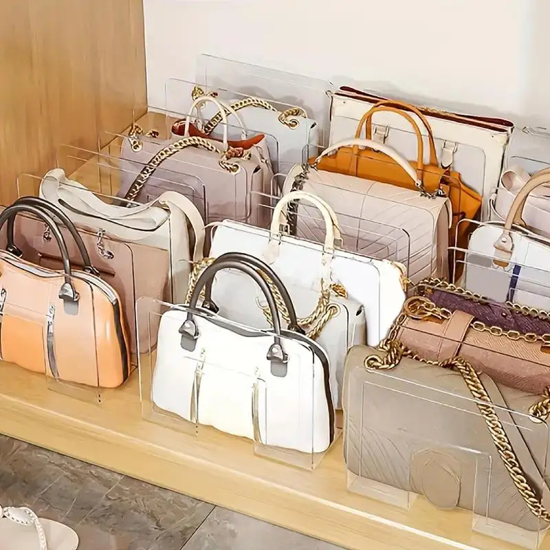 Handbag storage rack Organizer 4 Slots Transparent Closet Purse Storage rack Acrylic wardrobe Bag storage holder Purse Display