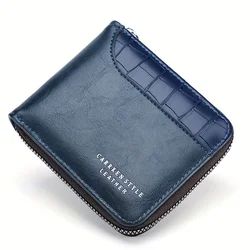 Luxury RFID Leather Men's Wallet - Zipper Credit Card Holder with Coin Pocket, Elegant Gift (Blue)