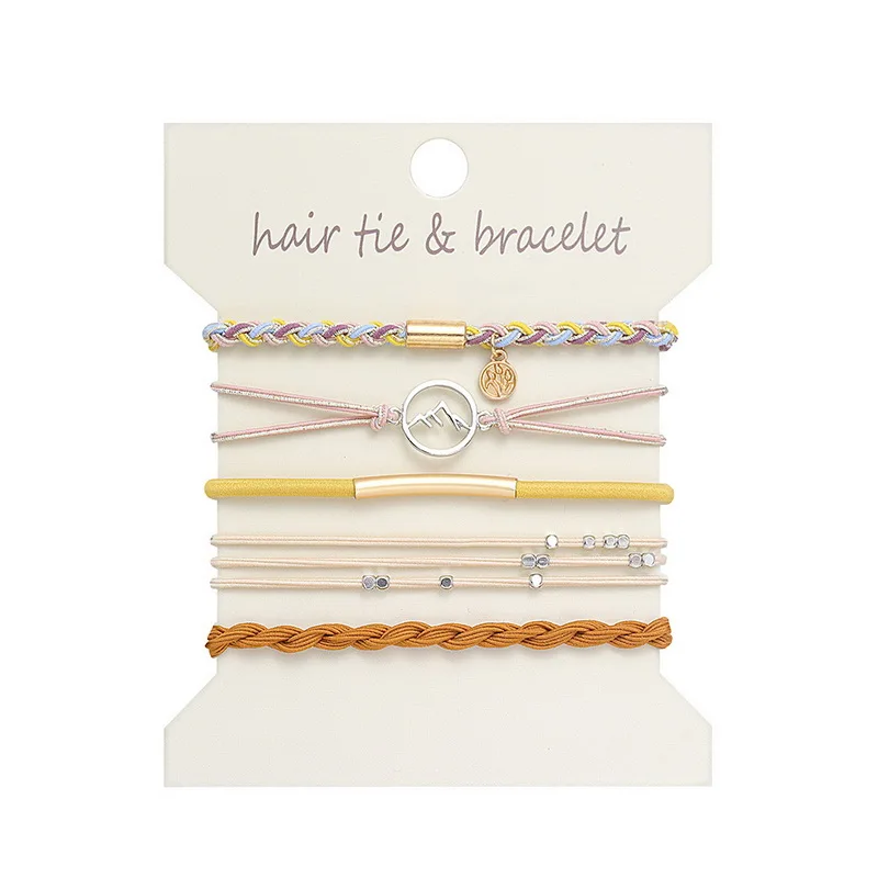 5 teile/satz Böhmen Armband haargummi für frauen Retro Boho Haar Gummibänder elastische schwarz haar seil Schmuck luxus zubehör – Detail 4