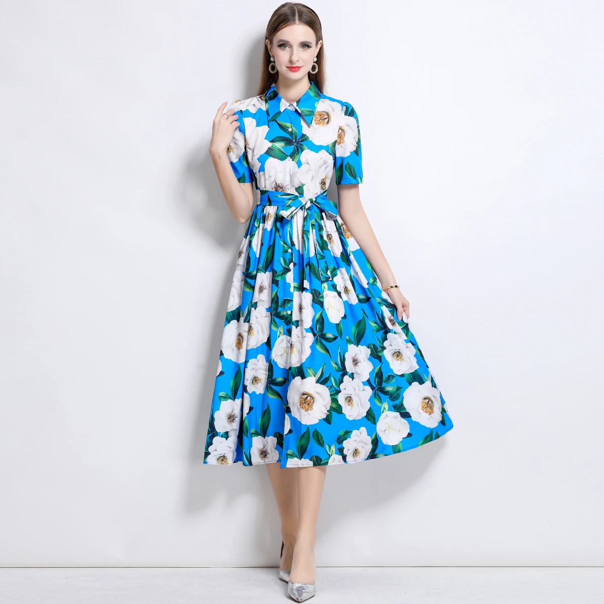 Summer Holiday Flower Print Midi Dress Women's Shirt Collar Short Sleeve Bandage Lace Up Bohemian Beach Party Dress - AliExpress 200000345 Summer Holiday Flower Print Midi Dress Women's Shirt Collar Short Sleeve Bandage Lace Up Bohemian Beach Party Dress - AliExpress 200000345