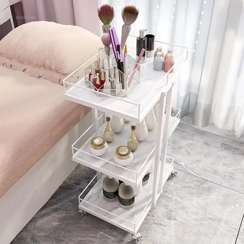 Nordic Professional Golden Iron Salon Trolleys Beauty Salon Tool Trolley European Auxiliary Cart with Wheels for Furniture