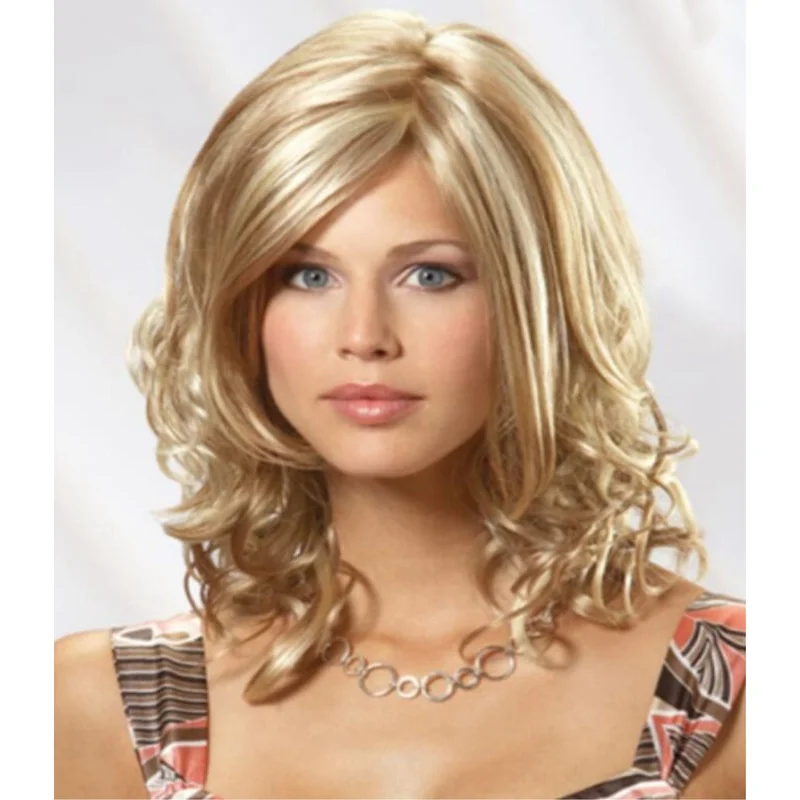 새로운 여성 긴 가발 물결 모양의 곱슬 가발 숙녀 머리 푹신한 가발 금발 가발