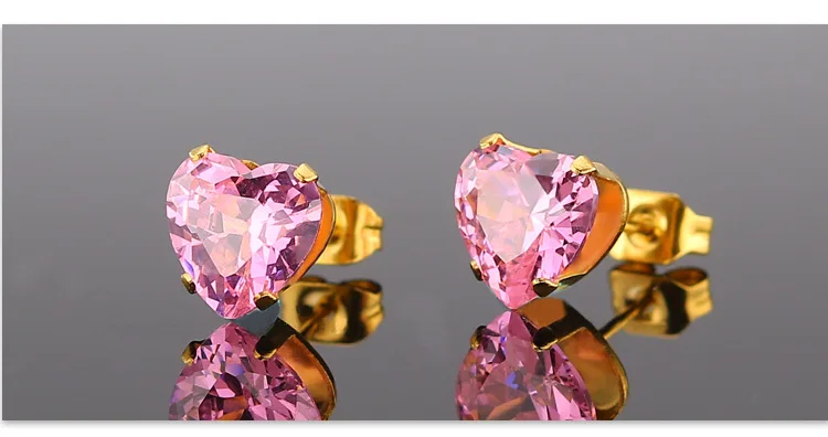 Uelf Fashion Statement Bijoux Niedliche romantische Edelstahl rosa Kristall Liebe Herz Ohrstecker für Frauen Hochzeit Ohrring – Detail 3