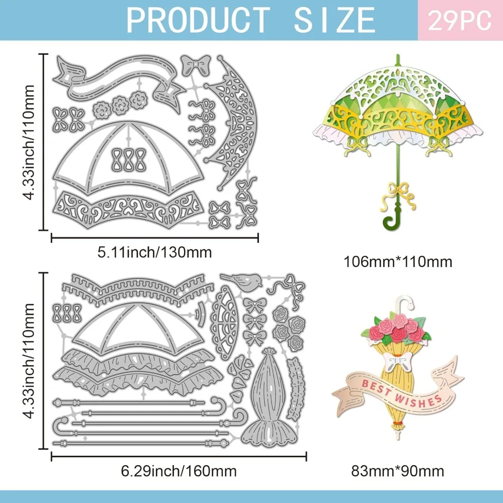 빅토리아풍 우산 커팅 다이, 카드 제작용 3D 레이스 우산 금속 다이 컷, 꽃 우산 다이 컷, DIY용 다이 컷