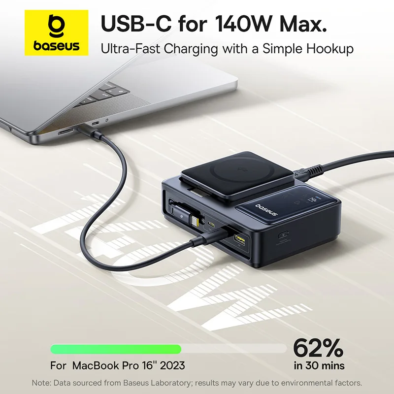 מטען שולחני Baseus Nomos 140W לטאבלטים ומחשבים ניידים מהיר עבור Lenovo מטען USB C מתקפל לטלפונים iPhone Samsung POCO