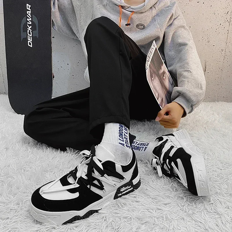 Sneakers Mens Shoes Designer Men Casual Shoes Trend Two-tone Lace Up Platform Student Shoes Male Vulcanized Zapatillas De Hombre