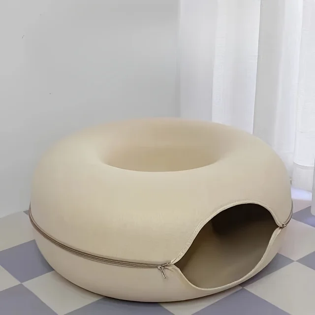 Wool Felt Cat Tunnel Nest – Modern Style Uncharged Donut Bed, Detachable & Washable All-Season Cat House, 1pc Cozy Cat Condo Wool Felt Cat Tunnel Nest – Modern Style Uncharged Donut Bed, Detachable & Washable All-Season Cat House, 1pc Cozy Cat Condo