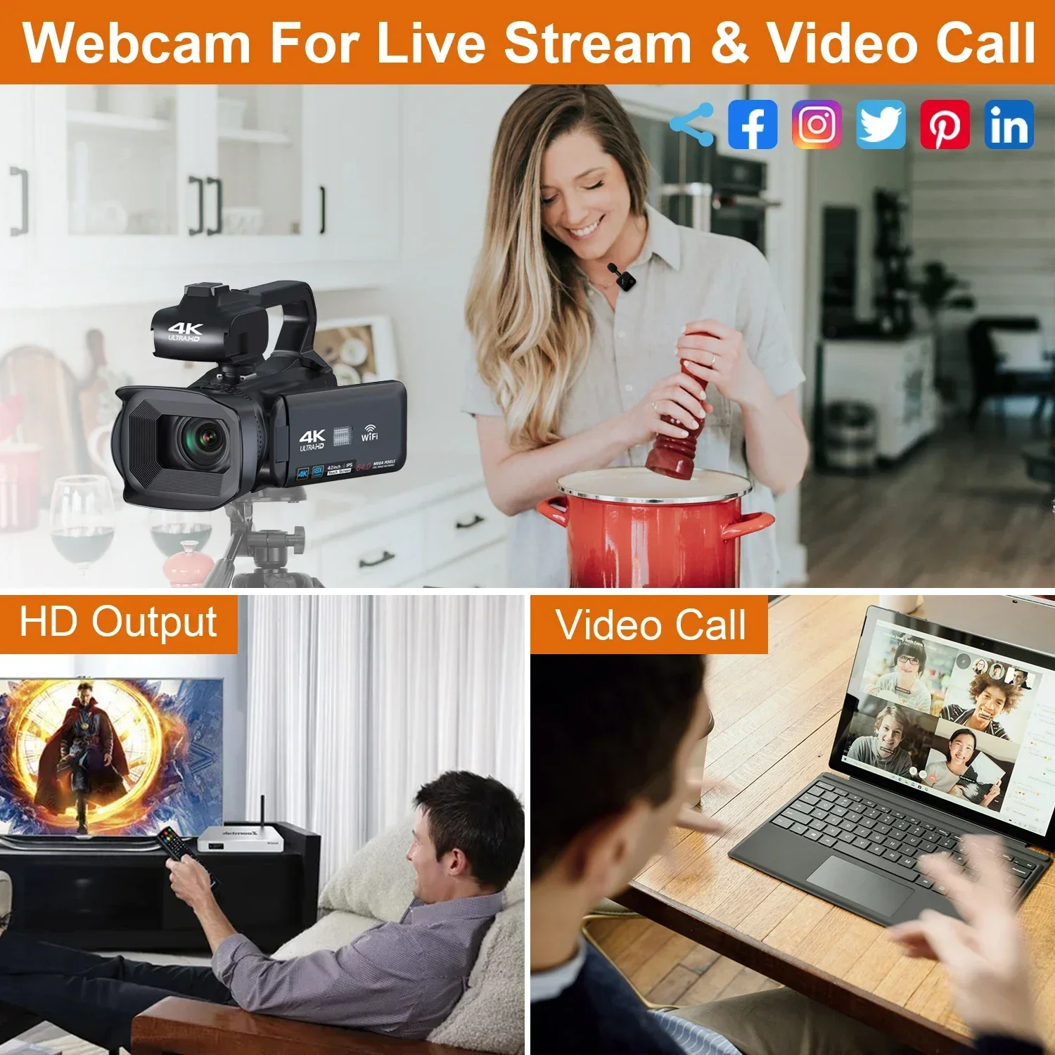 4K 64MP Professional Vlogging Camcorder 3