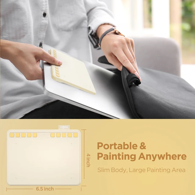 UGEE S640 6 inch Graphics Pen Tablet for PC/Android Digital Drawing Tablet Cream Color with 10 Shortcut key 8192 Levels 266RPS 4