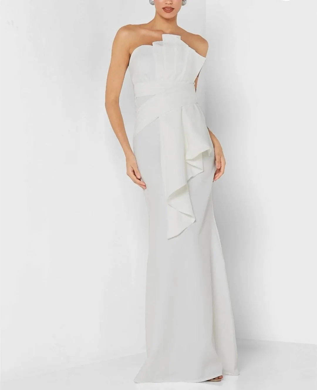 

Elegant Long Scalloped Crepe Evening Dresses Mermaid Ivory Floor Length Robe De Mariée Party Gown For Women