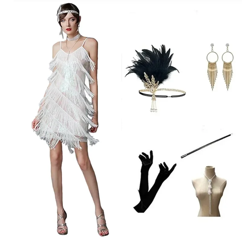 

Suspender Sequin Fringed Skirt V-neck Dress Latin Ball Skirt Dance Show Dress