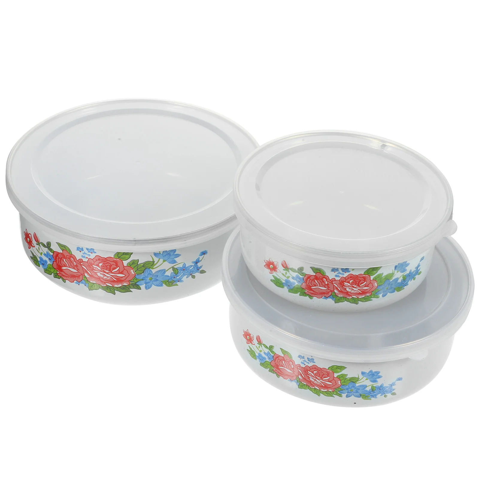 

Enamel Bowl With Lid 3Pcs Fruit Cereal Ice Cream Salads Prepared Bowl Metal Prep Baby Bowls Sugar Candy Nesting Food