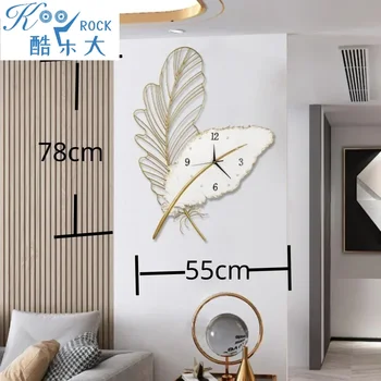 Feather design wall clock with white and gold accents, elegant and artistic, symbolizing career success, perfect for sacred spaces 1