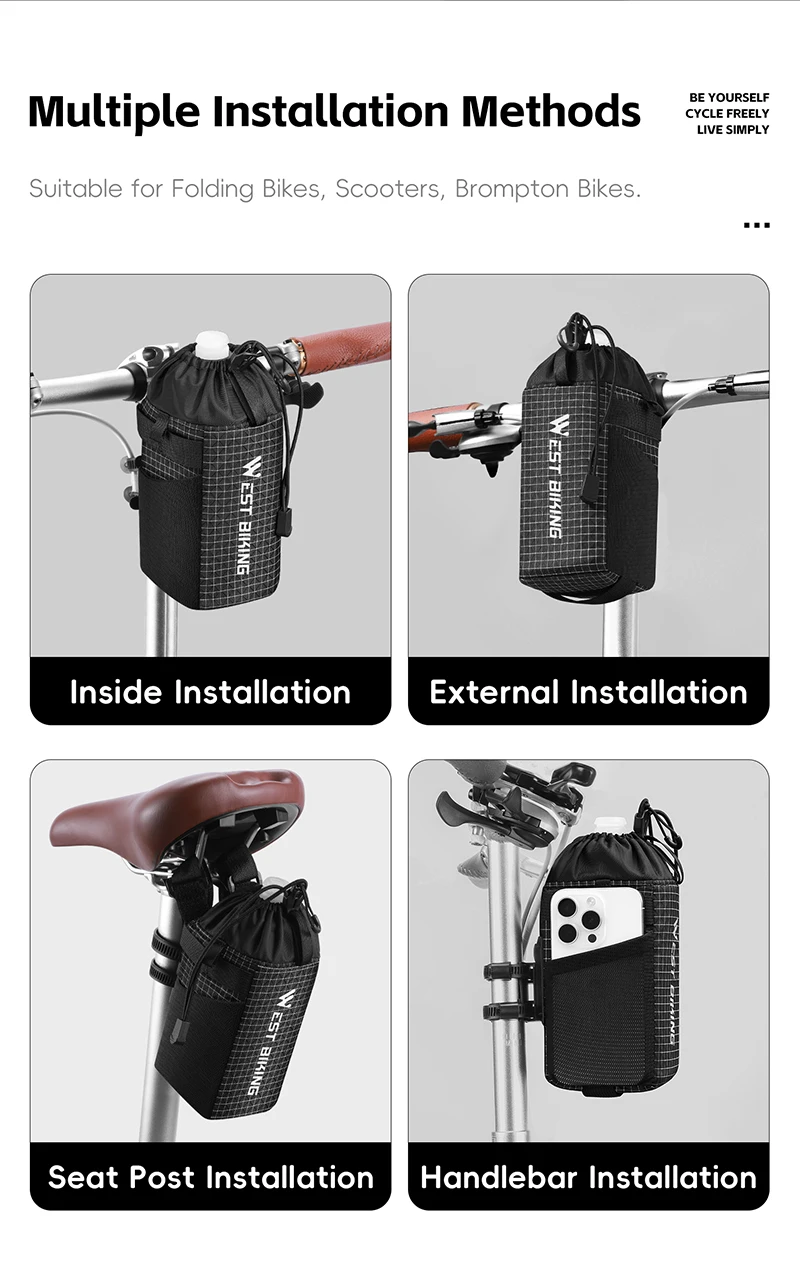WEST BIKING Isolierte Wasserflaschentasche Schnellverschluss-Fahrradtasche mit Netztasche für Rennrad, Cityrad, Faltrad, Fahrradzubehör – Detail 15