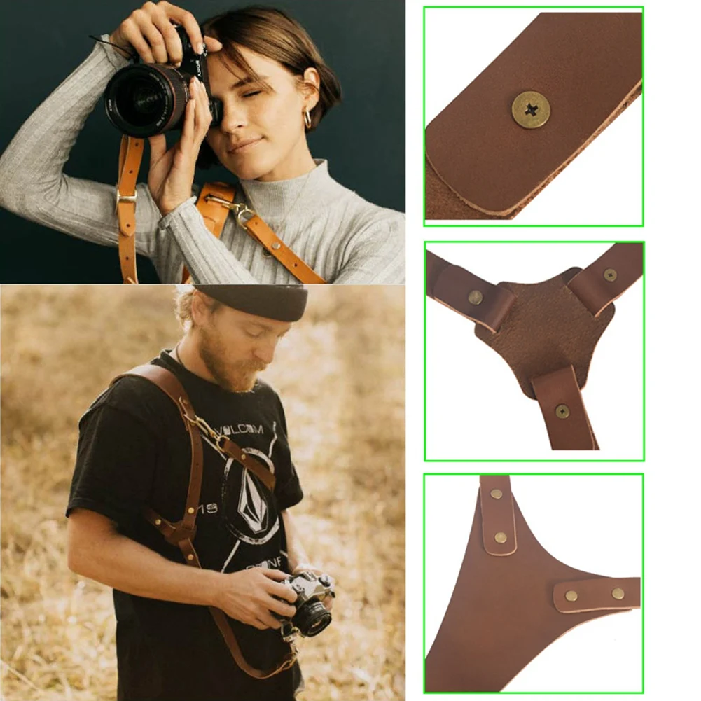 J1UL1N 카메라 스트랩 가죽 더블 숄더 가죽 하네스 스트랩 DSLR/SLR 카메라용 사진 장비