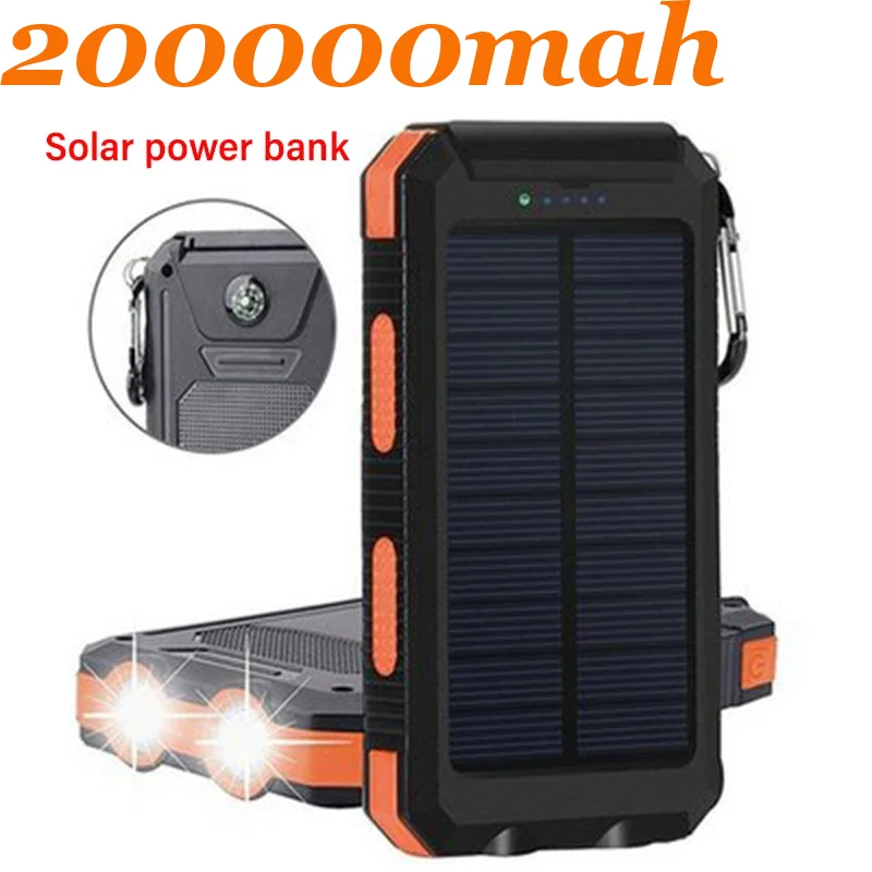 Solar Power Bank 200000Mah Batteria Esterna Portatile 5V Ricarica Rapida Pannello Torcia Super Luminoso Ricarica Banca Di Alimentazione Esterna