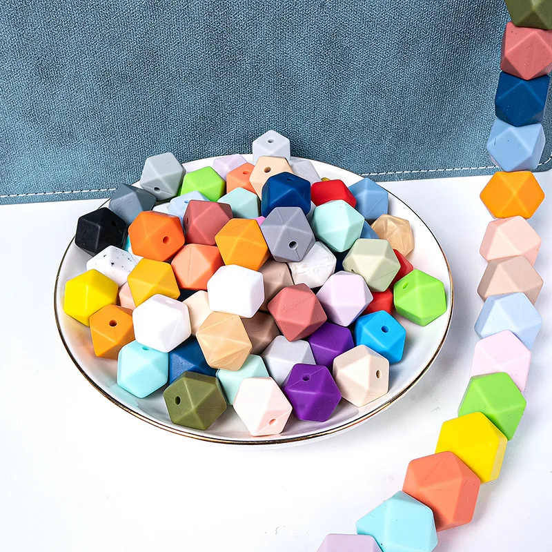 50pcs 14MM Hexagon Silicone Beads Food Grade Silicone For Jewelry Making   DIY Pacifier Chain Necklace Jewelry Accessories