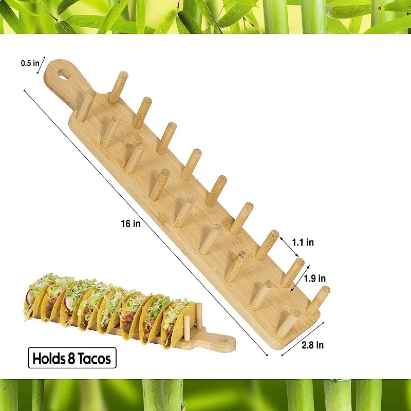 Bamboo Wooden Taco Holder Potato Chips Corn Roll Rack Tray Shelf Tortilla Burritos Rack Tray Parties Restaurants taco holder