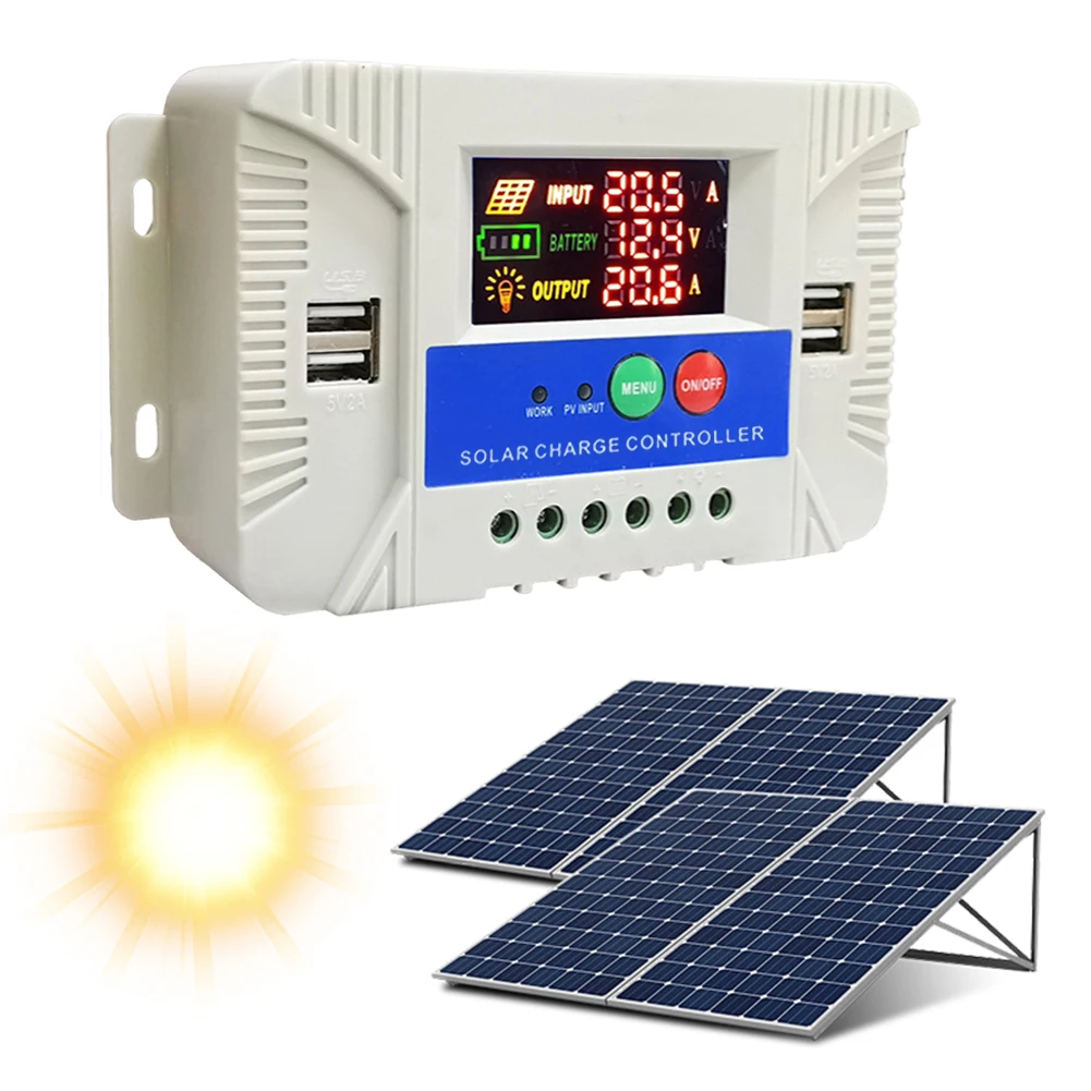 Regulator ładowania solarnego 12V 24V do akumulatorów litowych i kwasowo-ołowiowych (biały 30A)