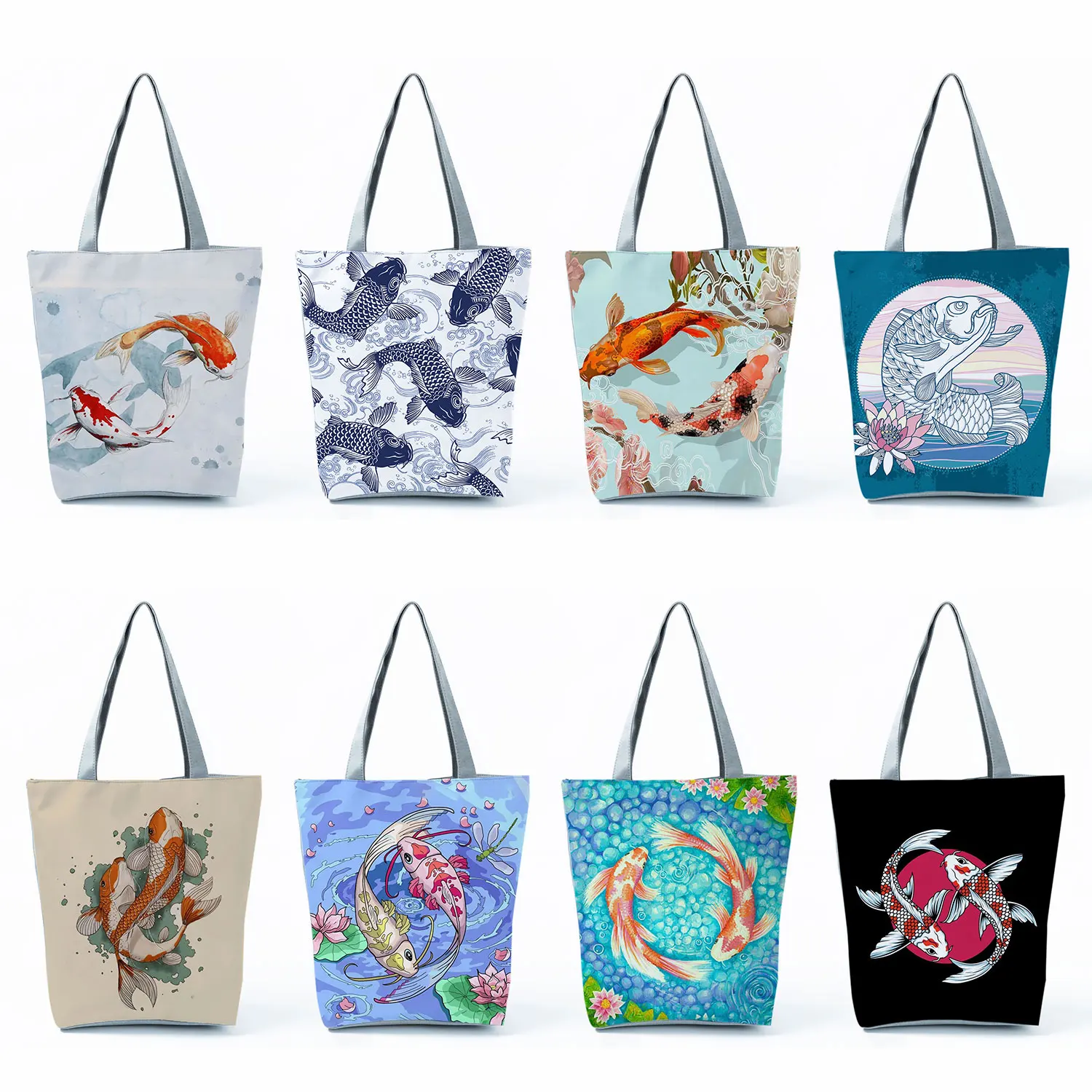 

Складная сумка для покупок, портативные пляжные тоуты для улицы, повседневные женские сумки с принтом карпа и кои, с графическим принтом в виде рыбы
