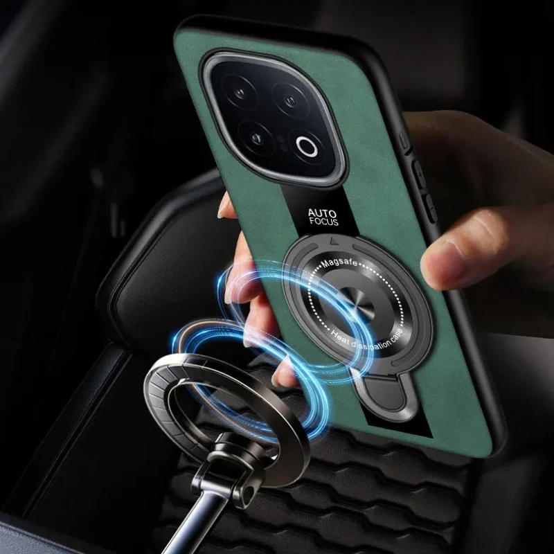 Sheepskin Leather Wireless Charging Magnetic Ring Holder Shockproof Phone Case