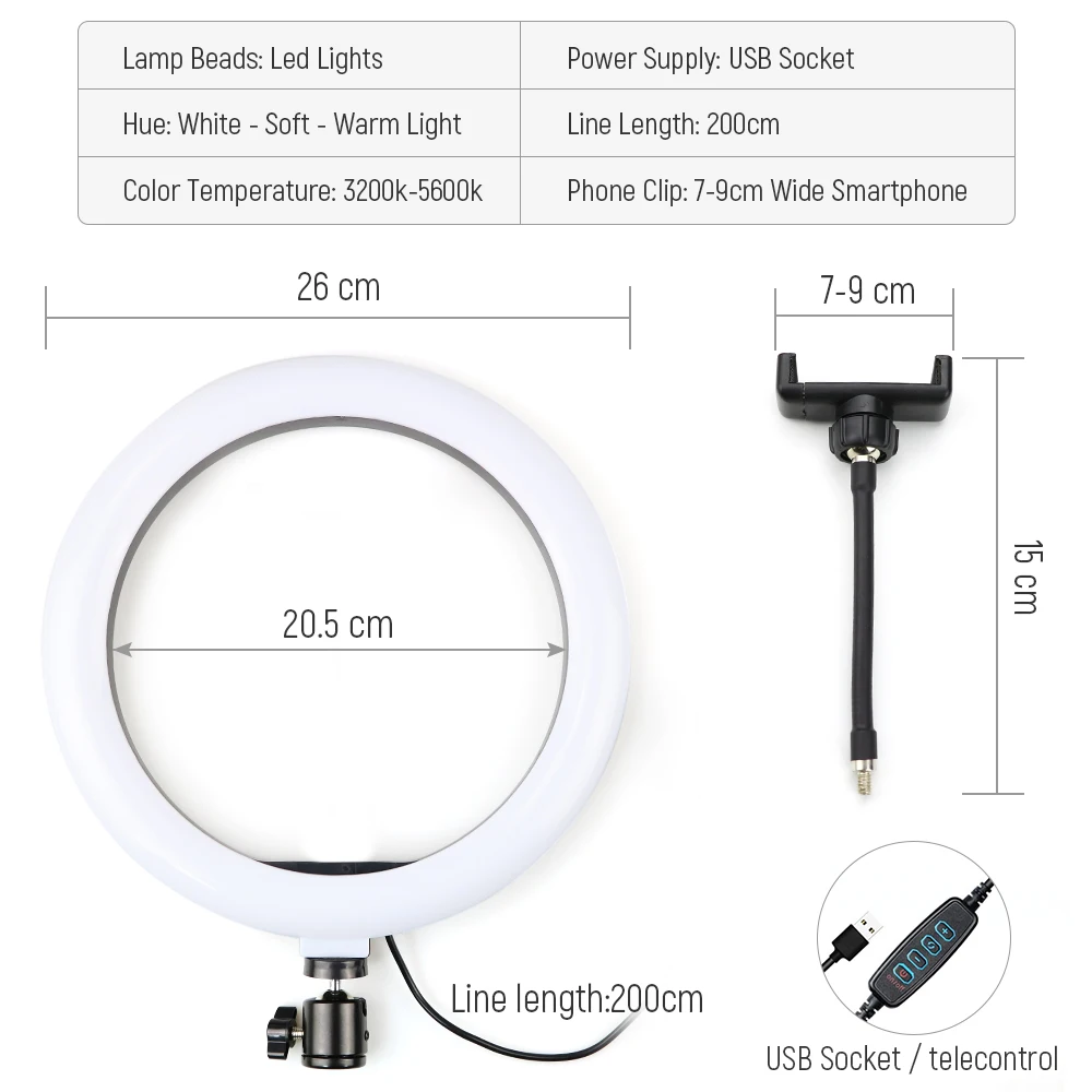 26cm LED Selfie Ring Lights With Tripod Phone Holder Clip Photography Light Photo Studio Lamp For Youtoube Tik Tok led light kit led ring light
