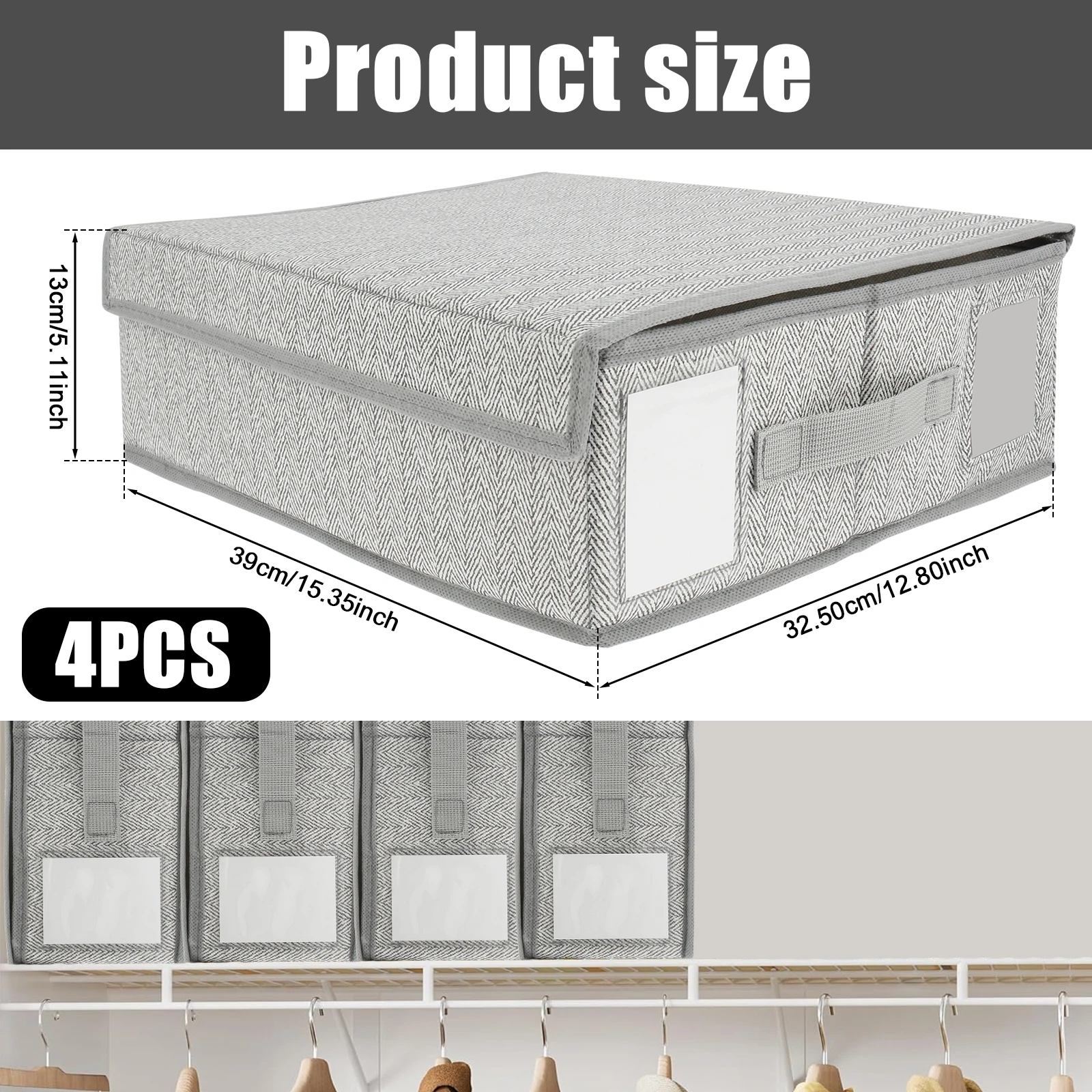 4Pcs Sheet Storage Box Organizer Foldable Window Label Blanket Bed Sheet Organizer Box Wardrobe Bed Clothes Storage Organizer 5