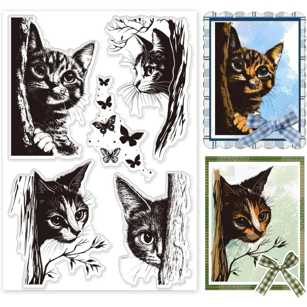 Cat Corners Clear Stamps Kitten with Twig Transparent Stamp Decorative Clear Stamps Craft Stamp Rubber for Card Making 1pc clear stamps clear rubber stamps
