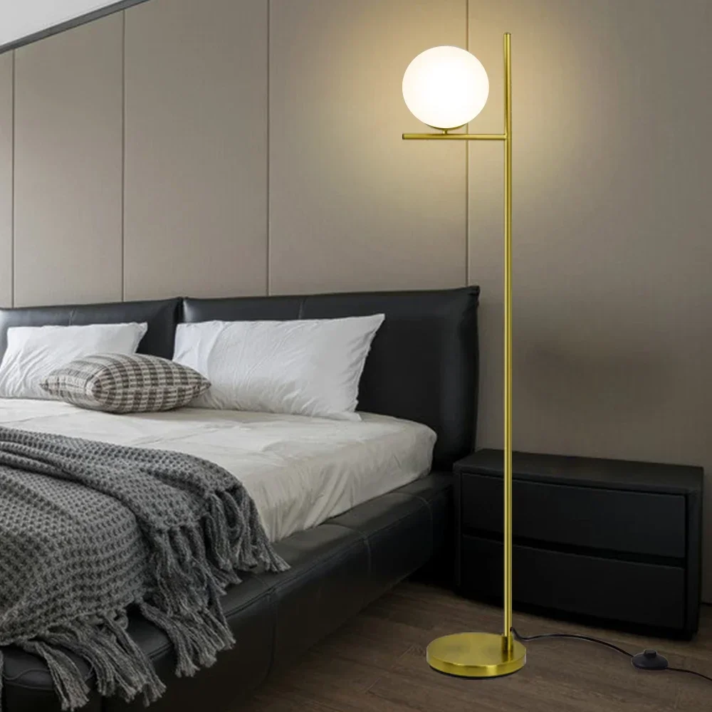 

Modern Frosted Glass Globe LED Floor Lamp Pole Standing Lamp For Bedroom Living Room Energy Saving Luminaire Black/Gold