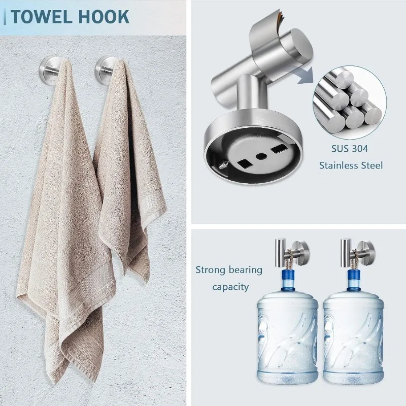 10 Piece Brushed Nickel Bathroom Hardware Set, 24 inch Brushed Nickel Towel bar Towel Ring Toilet Paper Holder Robe Hook