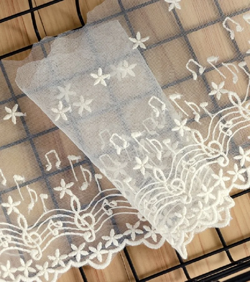 1 Yard Musiknote Mesh bestickter Spitzenbesatz Elfenbein Weiß Schwarz für DIY Handwerk/Hochzeitskleid Nähzubehör Dekoration – Detail 3