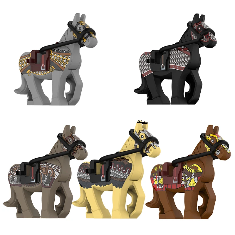 Single Sell Medieval Knight Roman War Horse Rohan Animal Building Blocks Action Figures  Saddle Bridle Toys For Children
