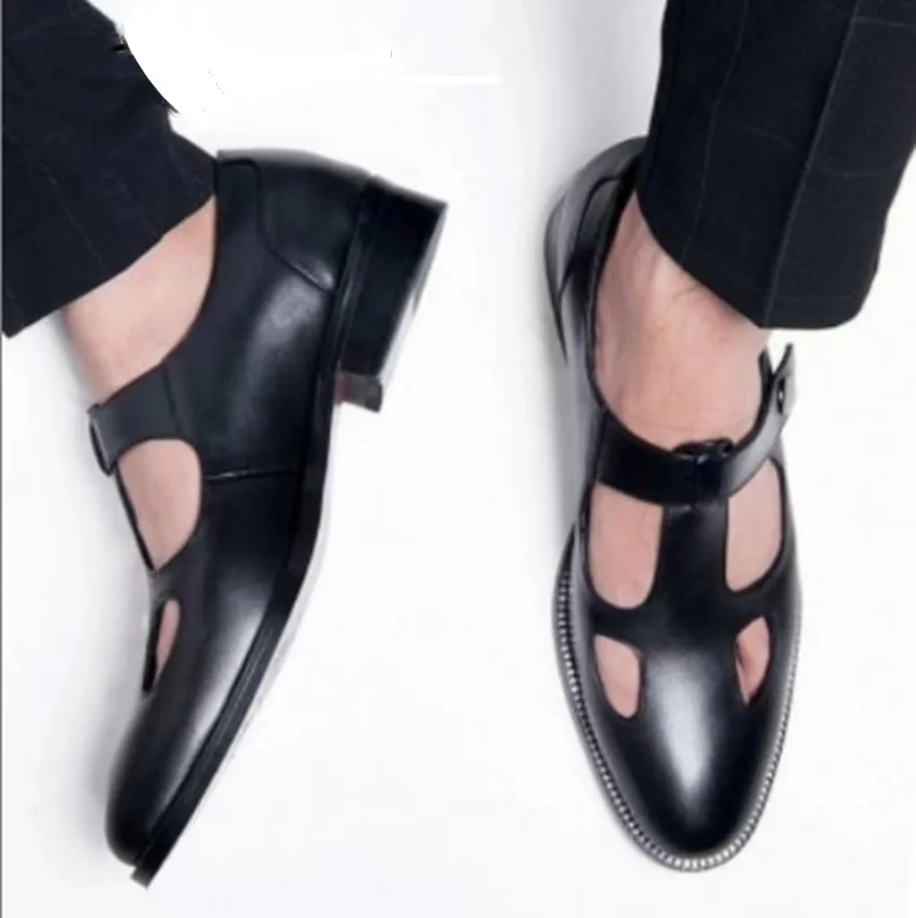 Cross Border Factory Foreign Trade Spring/summer New Black Hollow Buckle Men's Shoes Large Single Shoes 38-48