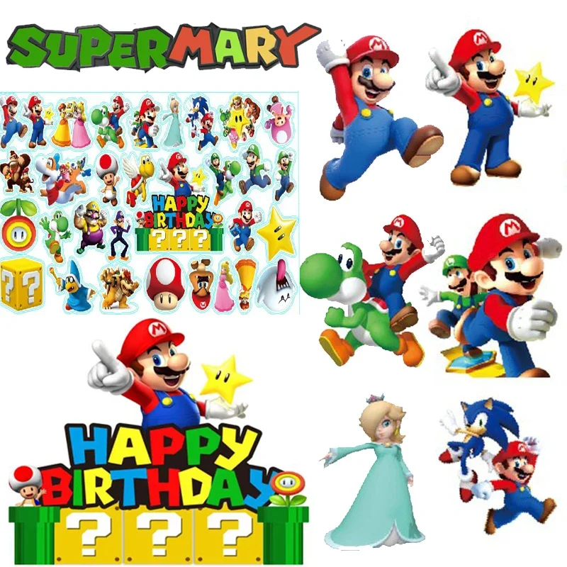31Pcs Super Mario Bros Cupcake Picks Animal Birthday Cake Toppers Cartoon Cupcake Inserts Card Party Gift For Kid Birthday Decor