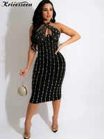 Sexy Black Crystal Cut Out Skinny WoSleeveless Halter Outfitwear Dress
