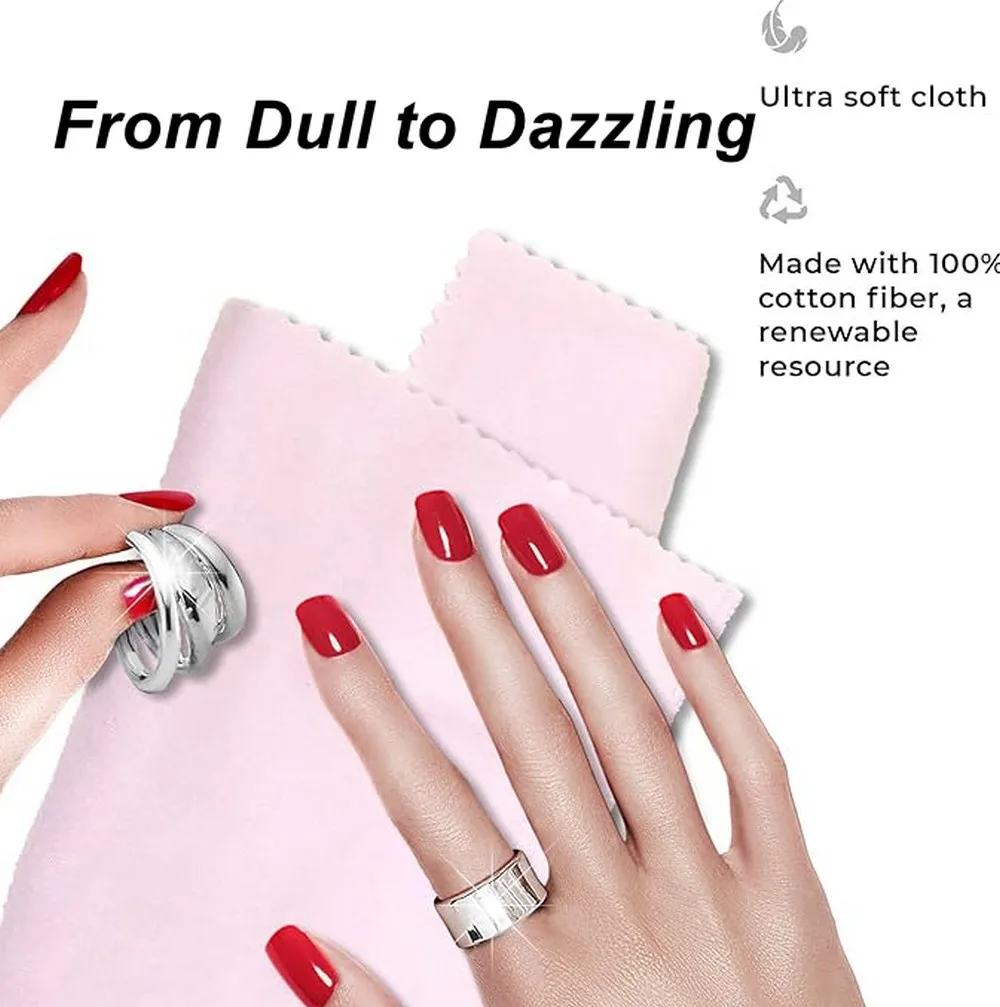 100개 개별 포장된 보석 세척 천 핑크 광택 천 (, 금, 백금용) 8x8cm