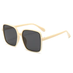 Oversized Black Square Unisex UV400 Protection Minimalist Fashion Sunglasses (Beige)