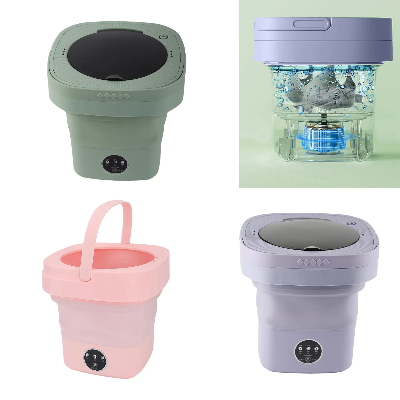 Mini Washing Machine Foldable Washing Bucket Foldable Washing Machine High Speed 6.5L Large Capacity Soft Semi Spin Drying