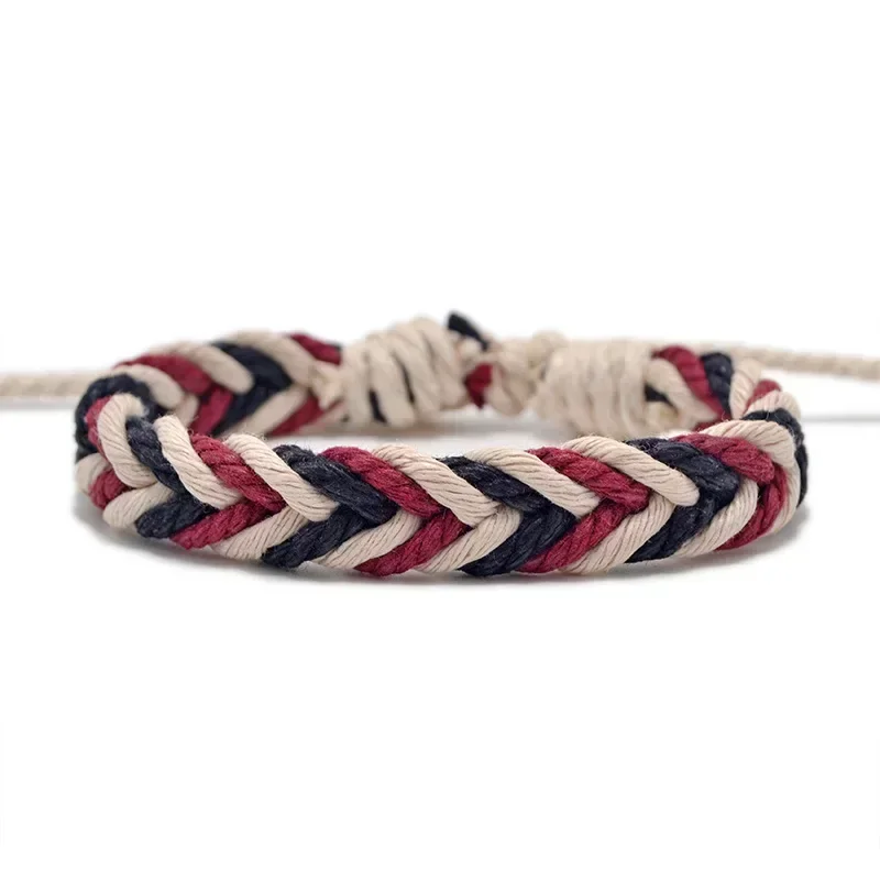 Retro Wave Rope Bracelet Men Mix-color Braided Handmade