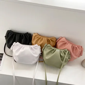 ⁦Fashion Women Shoulder Bag New Arrival Crossbody Bag Female Solid Color Pleated Design Ladies Bag Mini Zipper Cloud Bag For Girl⁩ – תמונה ⁦1⁩