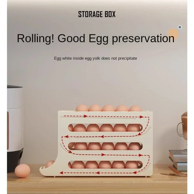 Sliding Egg Storage Container Convenient Automatic Rolling Holder Storage Box Fridge Kitchen Space Saver with Shockproof Design 4