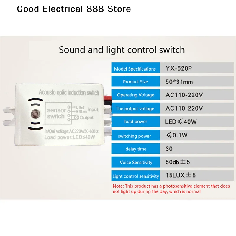 220V Indoor Voice-Activated Intelligent Light Switch with Automatic On/Off Sensor Control