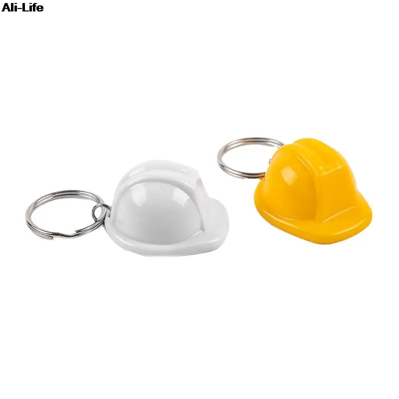 1PC Safety Helmet Hard Hat Event Holiday Creative Yellow/White Color Keychain Jewelry Gifts for Women Men