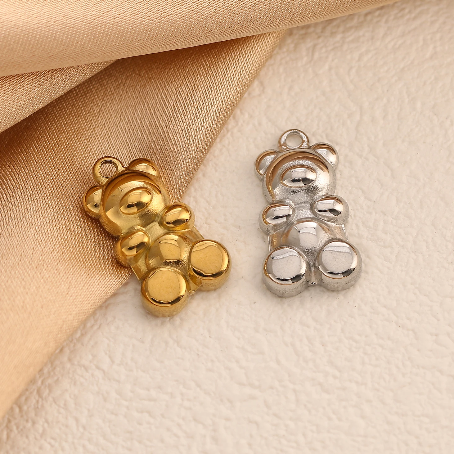 

3Pcs 3D Cute Bear Charms Stainless Steel Handmade Crafting Animal Shape Charm DIY Necklace Bracelet Decor Jewelry Making Pendant
