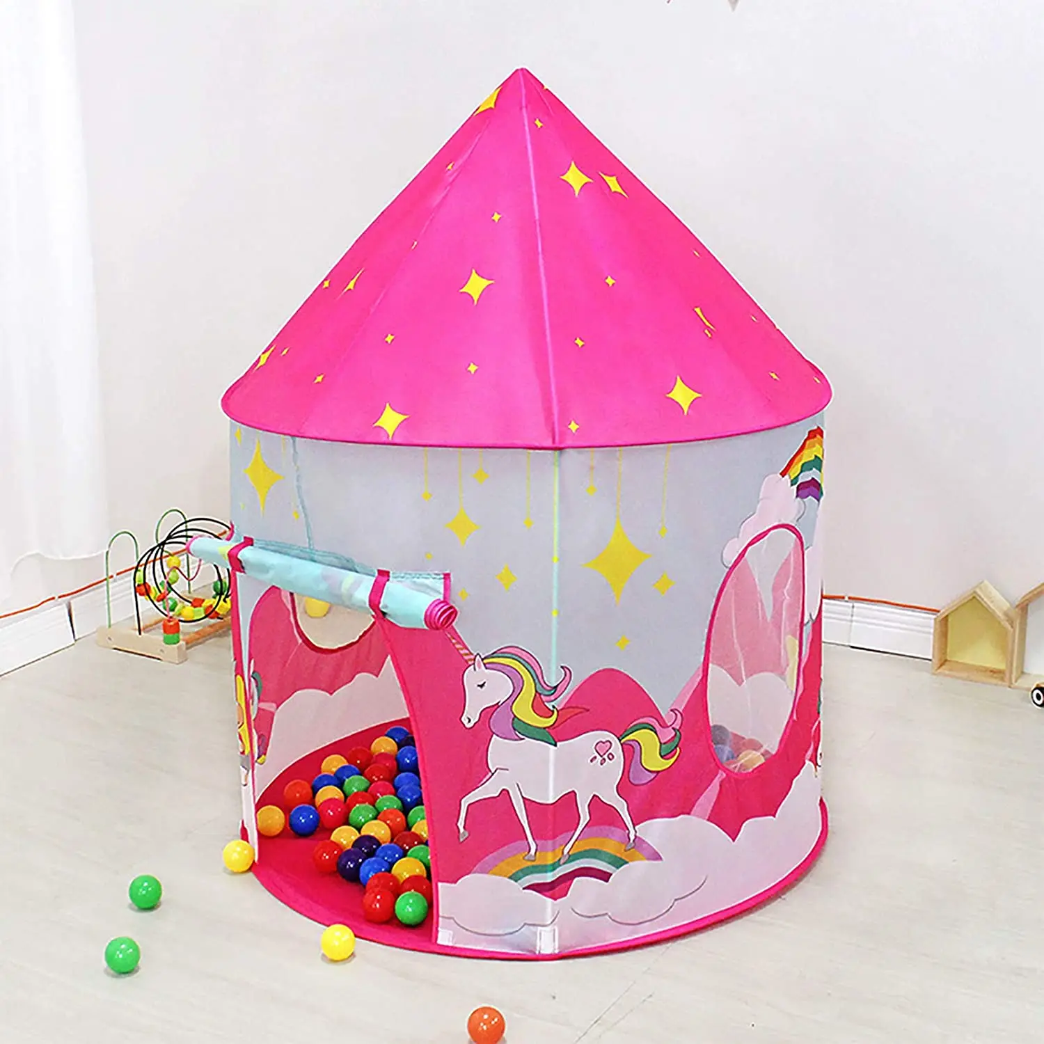 Child Pink Princess Playhouse Tent for Girl  unicorn Castle Play Tent for Kids Boys Pop Up Folds Tent Toy for Indoor and Outdoor 6